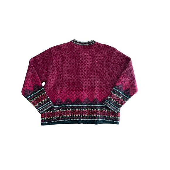 Vintage Skyr Womens Red Wool Fair Isle Heart Hook Clasp Cardigan Sweater Size XL - Picture 3 of 4